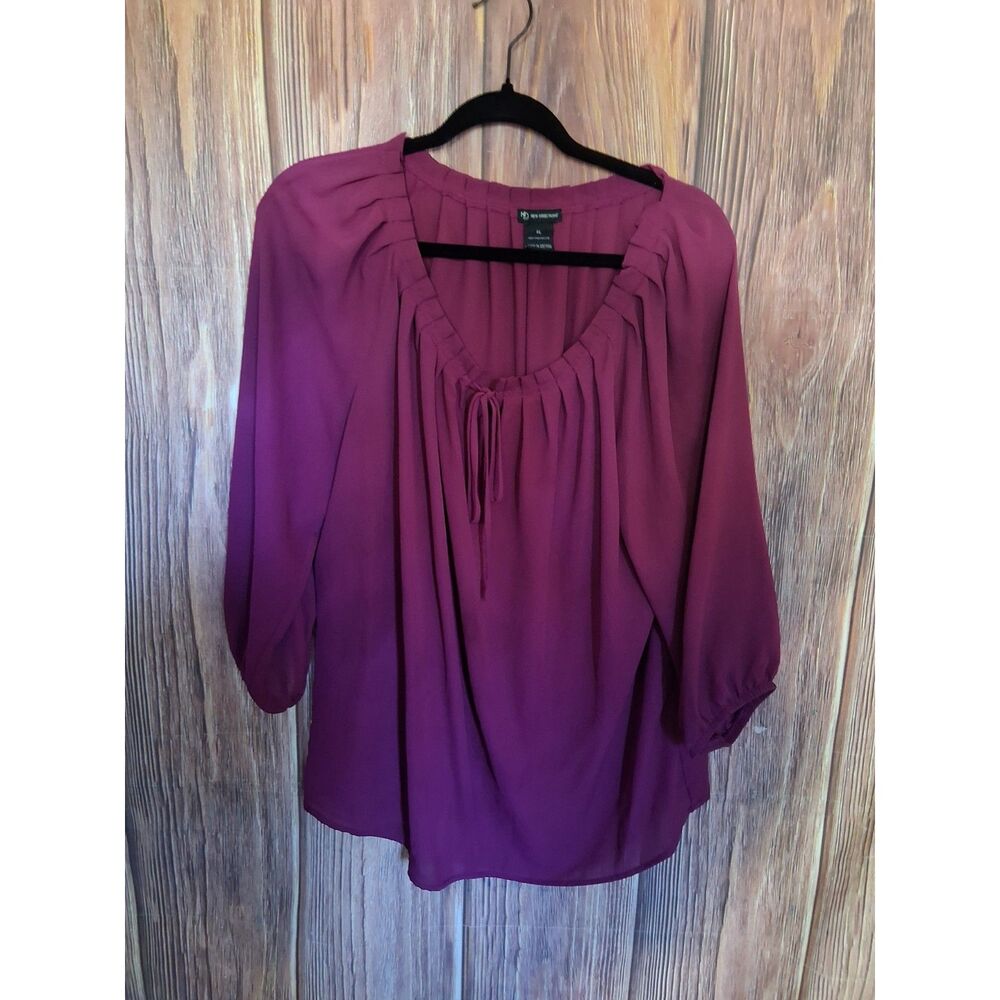 New directions XL purple pleated scoop neck keyhole blouse workwear fall